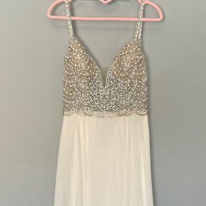 Lulu's True Love Sz 6 White beaded Rhinestone Maxi Dress